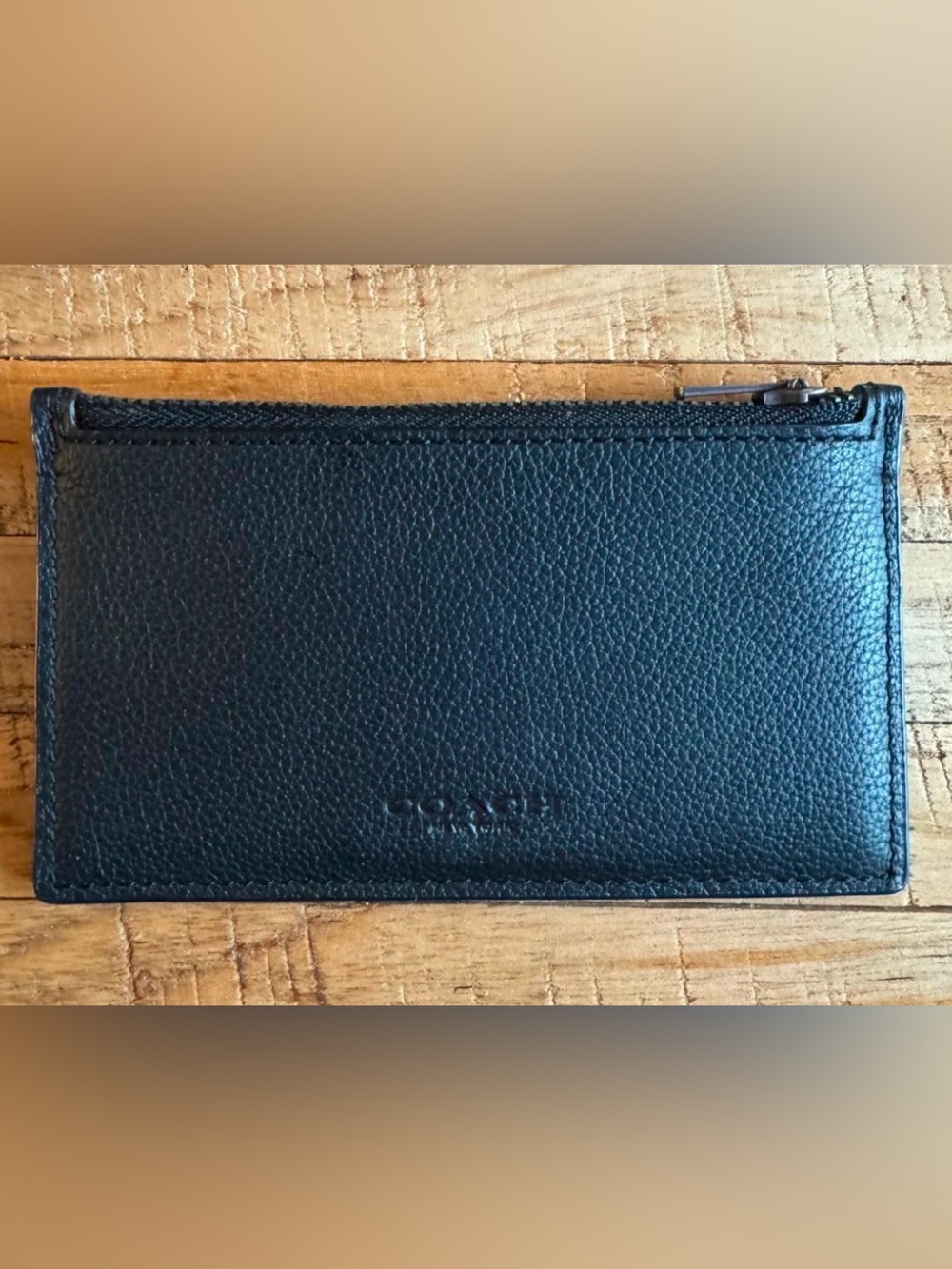 Coach Black Pebbled Leather Zip Card Holder